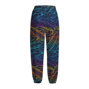 EDM Surfing Wave Pattern Print Fleece Lined Knit Pants