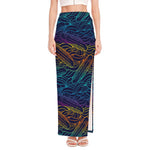 EDM Surfing Wave Pattern Print High Slit Maxi Skirt