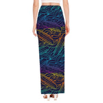 EDM Surfing Wave Pattern Print High Slit Maxi Skirt