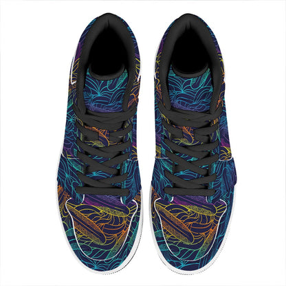 EDM Surfing Wave Pattern Print High Top Leather Sneakers
