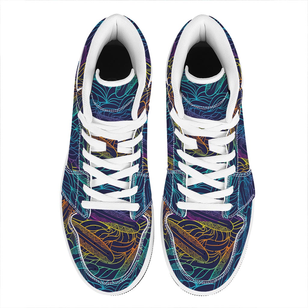 EDM Surfing Wave Pattern Print High Top Leather Sneakers