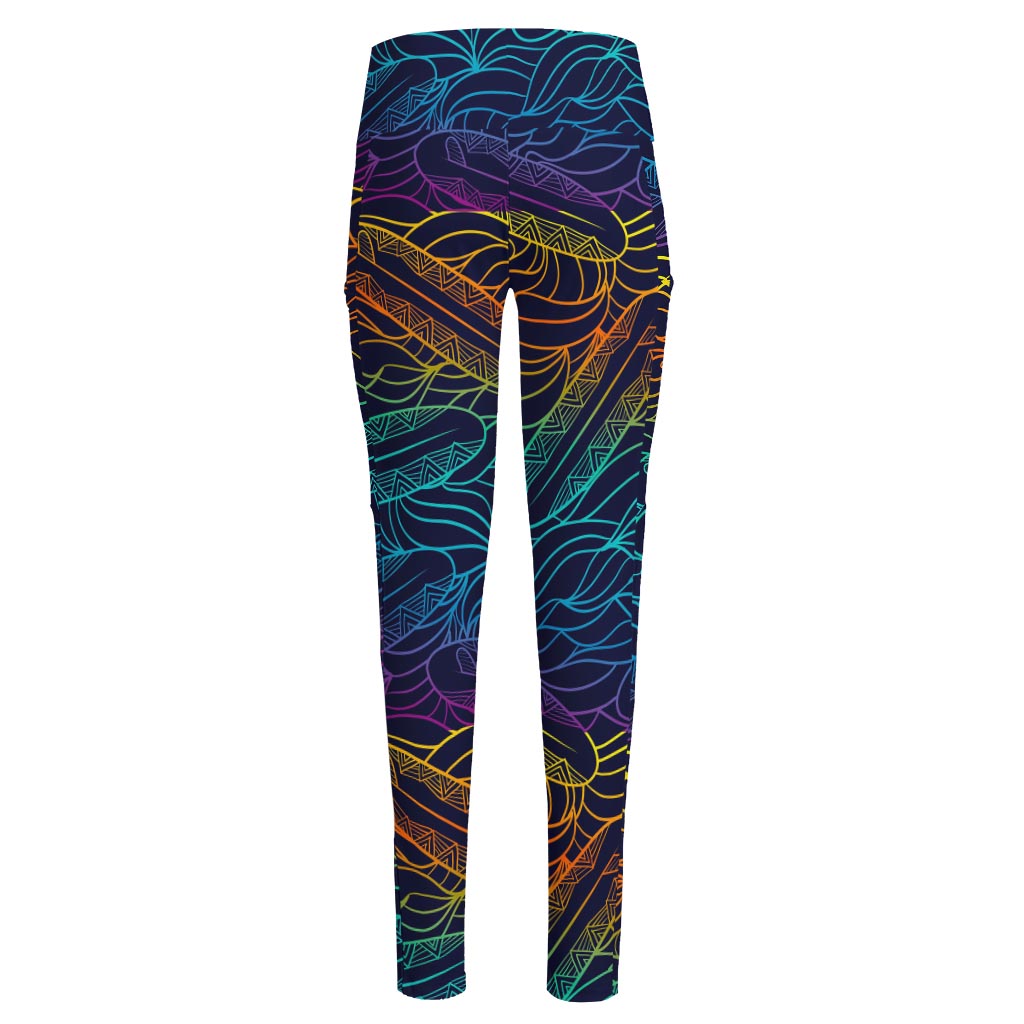 EDM Surfing Wave Pattern Print High-Waisted Pocket Leggings