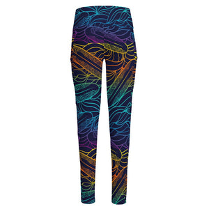 EDM Surfing Wave Pattern Print High-Waisted Pocket Leggings