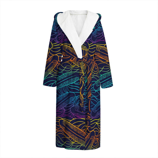 EDM Surfing Wave Pattern Print Hooded Bathrobe
