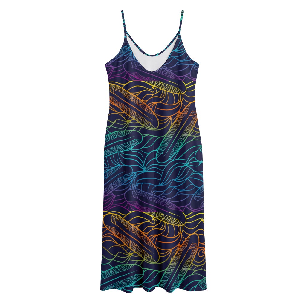 EDM Surfing Wave Pattern Print Jersey Midi Cami Dress