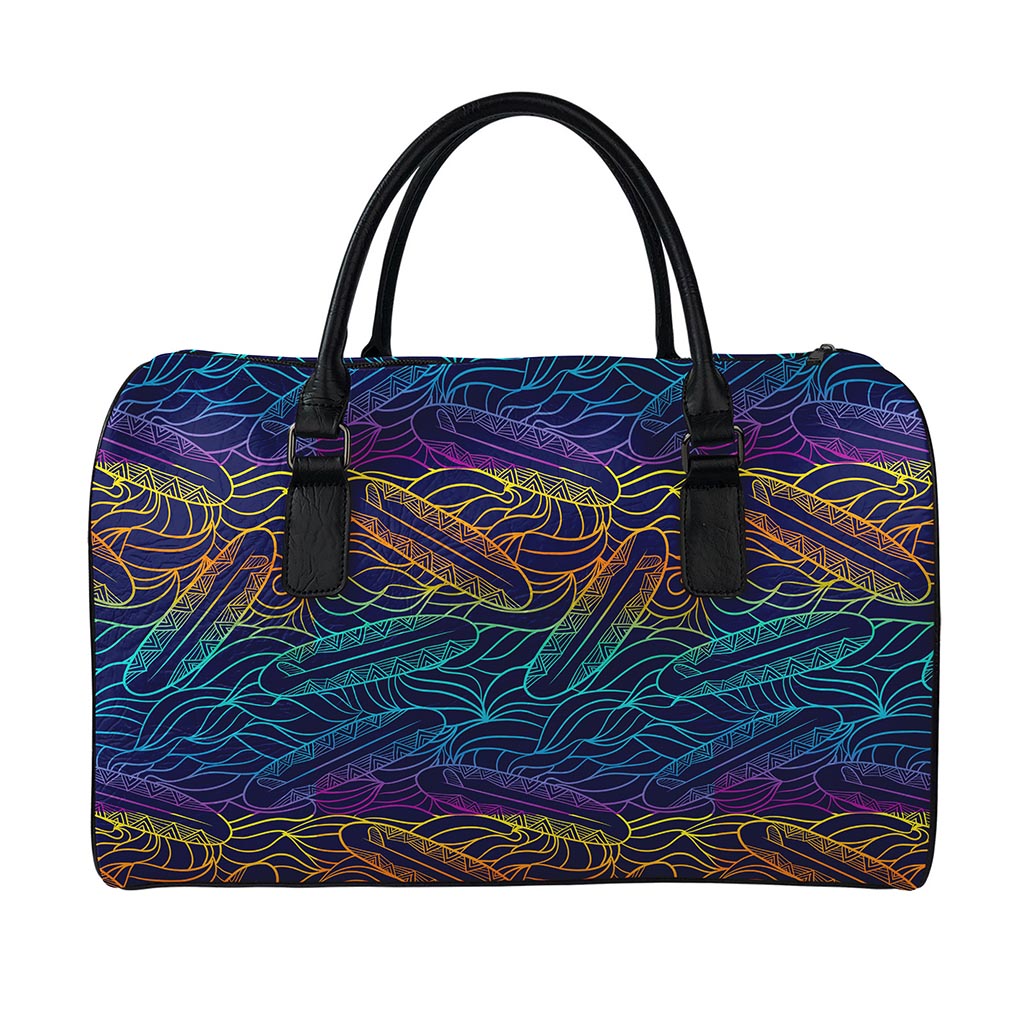 EDM Surfing Wave Pattern Print Leather Duffle Bag