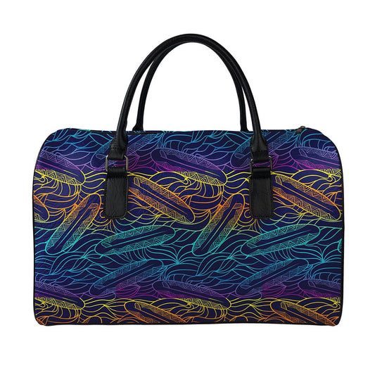 EDM Surfing Wave Pattern Print Leather Duffle Bag