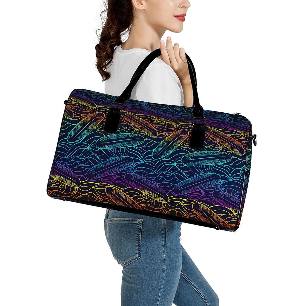EDM Surfing Wave Pattern Print Leather Duffle Bag