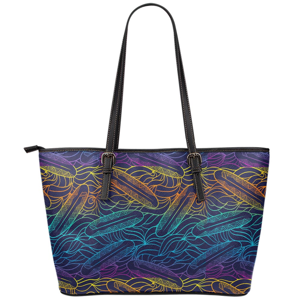 EDM Surfing Wave Pattern Print Leather Tote Bag