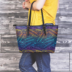 EDM Surfing Wave Pattern Print Leather Tote Bag