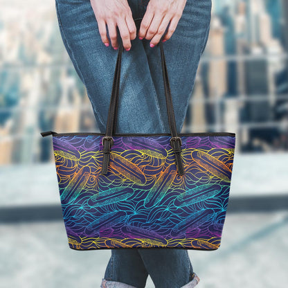 EDM Surfing Wave Pattern Print Leather Tote Bag