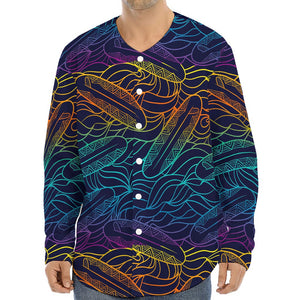 EDM Surfing Wave Pattern Print Long Sleeve Baseball Jersey