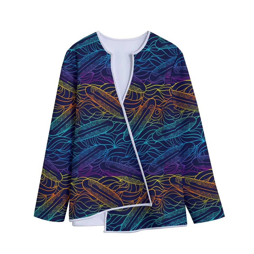 EDM Surfing Wave Pattern Print Long Sleeve Short Coat