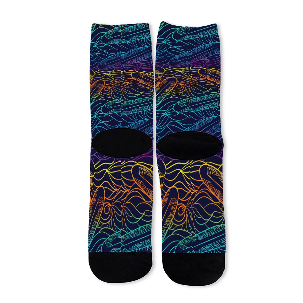 EDM Surfing Wave Pattern Print Long Socks