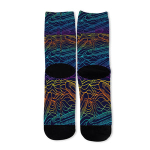 EDM Surfing Wave Pattern Print Long Socks