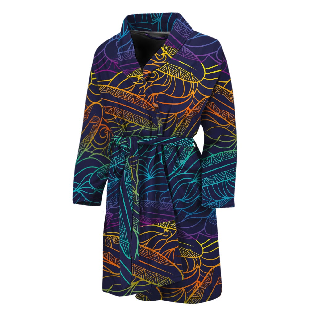 EDM Surfing Wave Pattern Print Men's Bathrobe