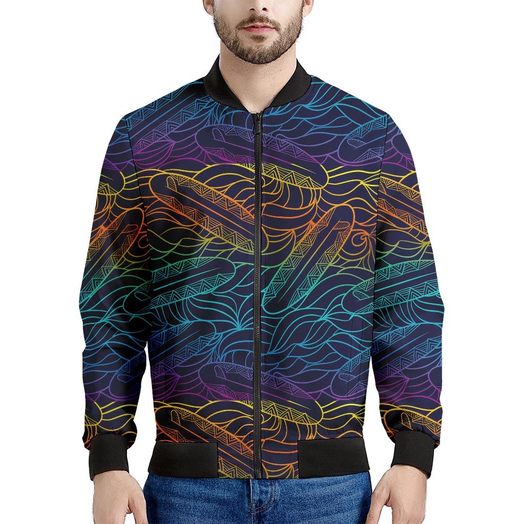EDM Surfing Wave Pattern Print Men's Bomber Jacket