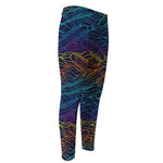 EDM Surfing Wave Pattern Print Men's Compression Pants