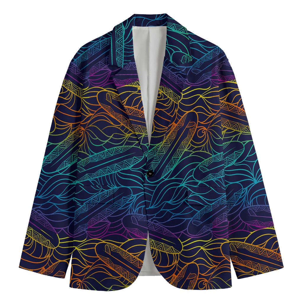 EDM Surfing Wave Pattern Print Men's Cotton Blazer