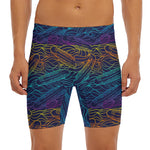 EDM Surfing Wave Pattern Print Men's Long Boxer Briefs