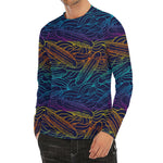 EDM Surfing Wave Pattern Print Men's Long Sleeve Rash Guard