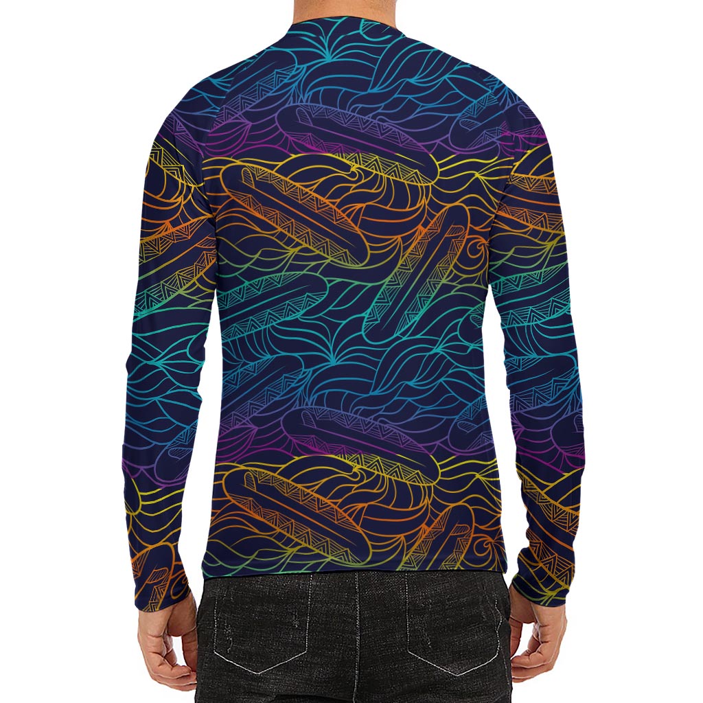 EDM Surfing Wave Pattern Print Men's Long Sleeve Rash Guard