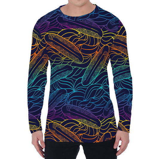 EDM Surfing Wave Pattern Print Men's Long Sleeve T-Shirt