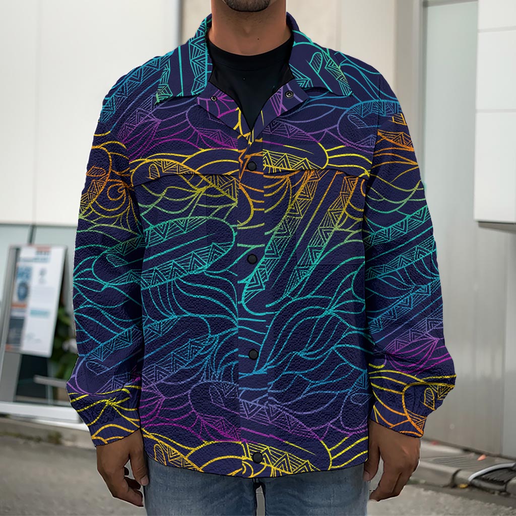 EDM Surfing Wave Pattern Print Men's Shirt Jacket