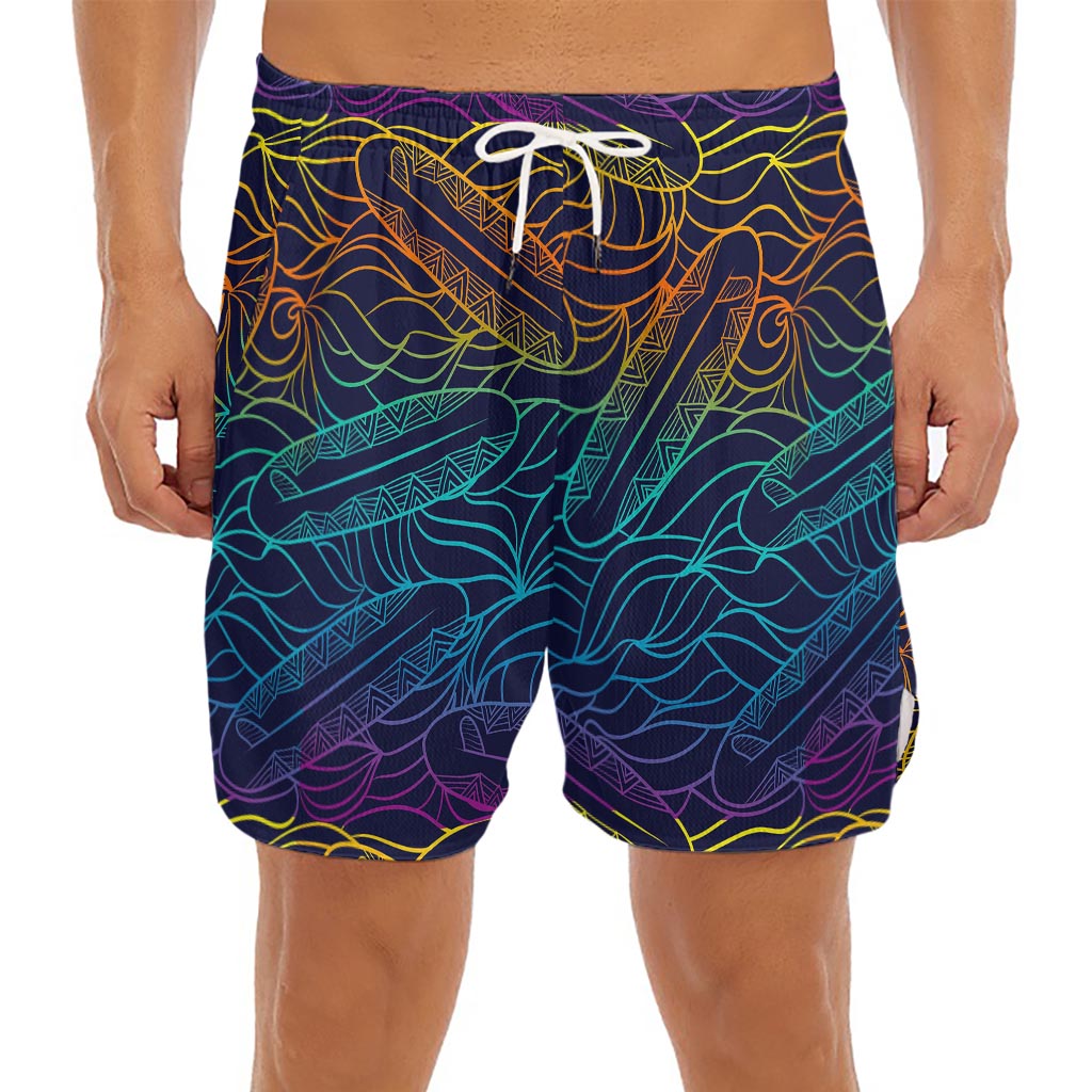EDM Surfing Wave Pattern Print Men's Split Running Shorts