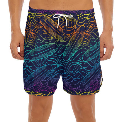 EDM Surfing Wave Pattern Print Men's Split Running Shorts