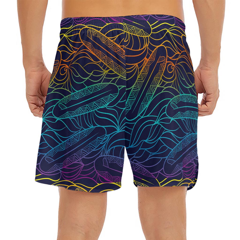 EDM Surfing Wave Pattern Print Men's Split Running Shorts