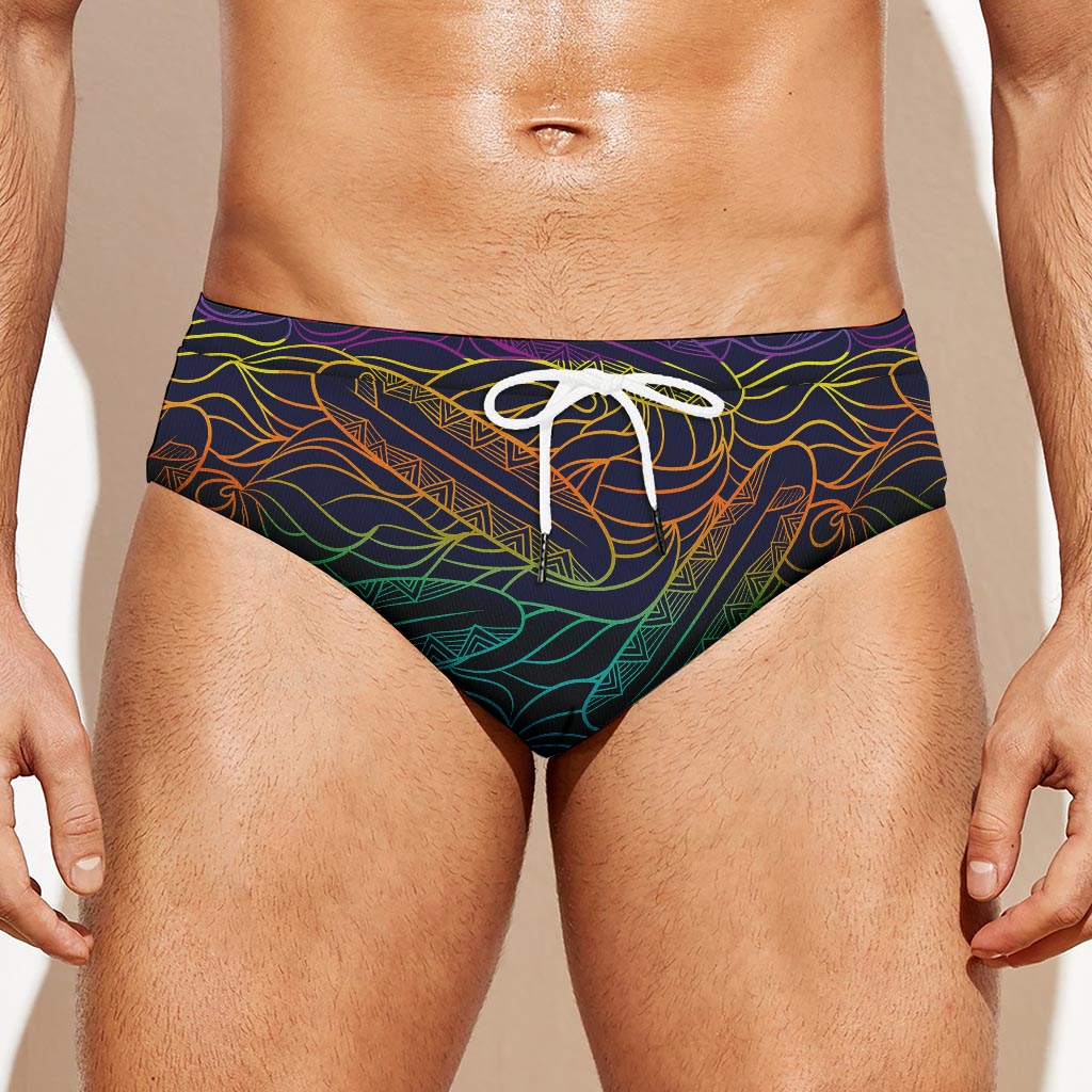 EDM Surfing Wave Pattern Print Men's Swim Briefs