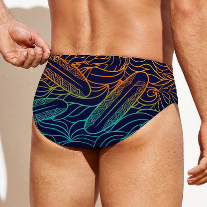 EDM Surfing Wave Pattern Print Men's Swim Briefs