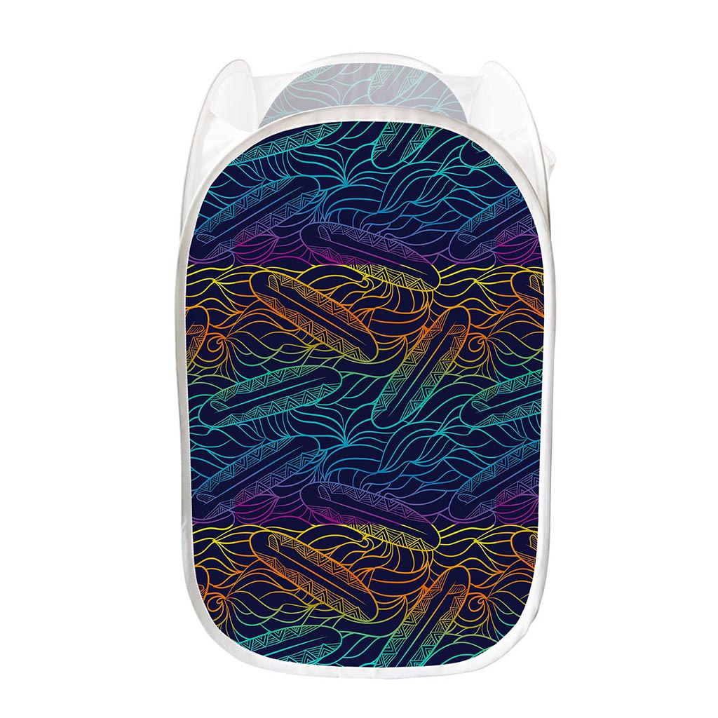 EDM Surfing Wave Pattern Print Mesh Laundry Hamper
