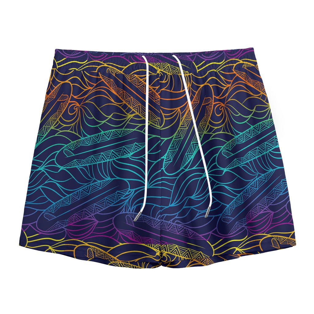EDM Surfing Wave Pattern Print Mesh Shorts
