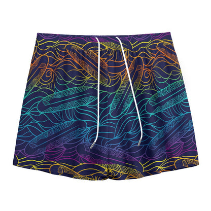 EDM Surfing Wave Pattern Print Mesh Shorts