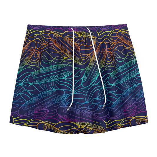 EDM Surfing Wave Pattern Print Mesh Shorts
