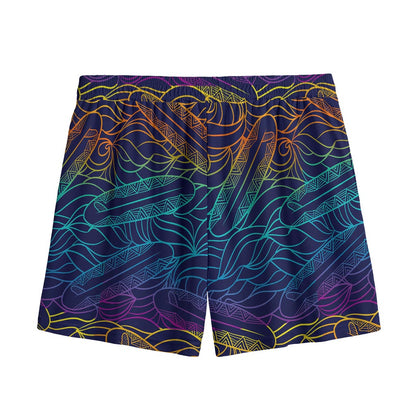 EDM Surfing Wave Pattern Print Mesh Shorts
