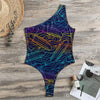 EDM Surfing Wave Pattern Print One Shoulder Bodysuit