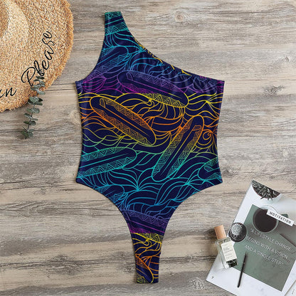 EDM Surfing Wave Pattern Print One Shoulder Bodysuit