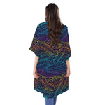 EDM Surfing Wave Pattern Print Open Front Beach Cover Up