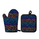 EDM Surfing Wave Pattern Print Oven Mitt And Pot Holder Set