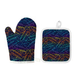 EDM Surfing Wave Pattern Print Oven Mitt And Pot Holder Set