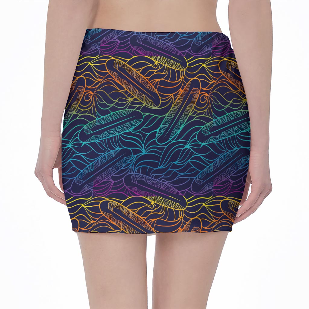 EDM Surfing Wave Pattern Print Pencil Mini Skirt