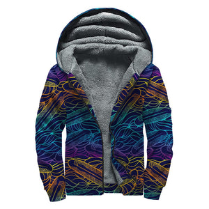 EDM Surfing Wave Pattern Print Sherpa Lined Zip Up Hoodie