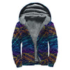 EDM Surfing Wave Pattern Print Sherpa Lined Zip Up Hoodie