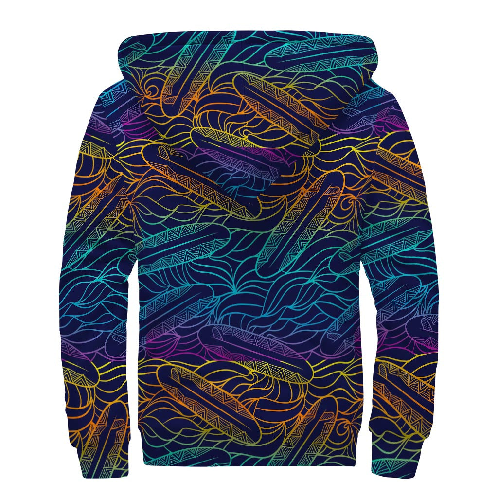 EDM Surfing Wave Pattern Print Sherpa Lined Zip Up Hoodie