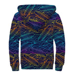 EDM Surfing Wave Pattern Print Sherpa Lined Zip Up Hoodie