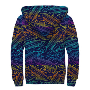 EDM Surfing Wave Pattern Print Sherpa Lined Zip Up Hoodie