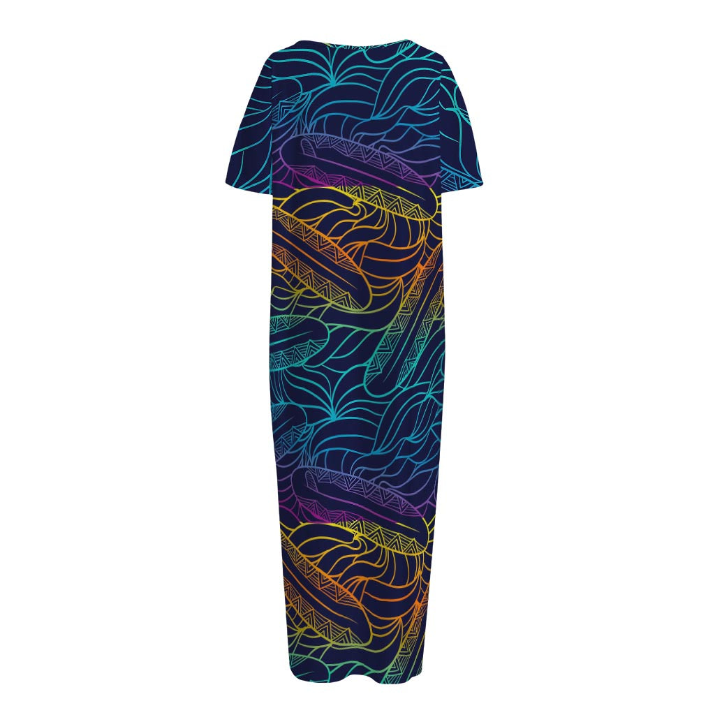 EDM Surfing Wave Pattern Print Short Sleeve Long Nightdress